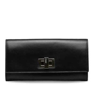 Pre-owned Fendi Black Gold Leather Long Wallet (bi-fold) ()