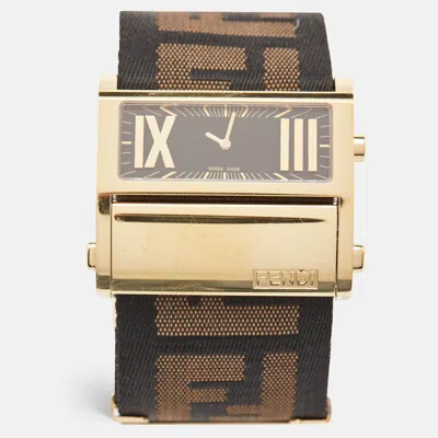 Pre-owned Fendi Black Gold Plated Stainless Steel Zip Code 1130g Women's Wristwatch 45.50 Mm