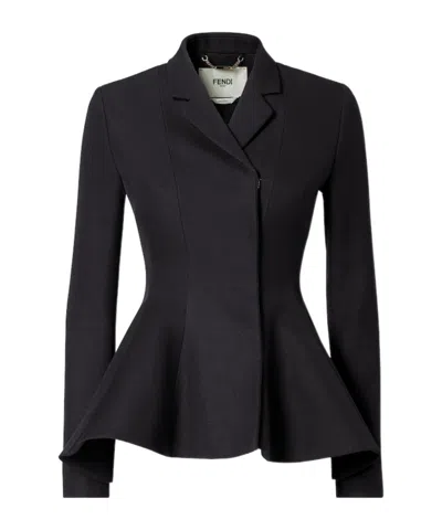 FENDI BLACK GRAIN DE POUDRE WOOL JACKET