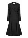 Fendi Women Black Flared Double-breasted Coat With Peak Revers In Wool Woman In Black