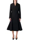 Fendi Black Grain De Poudre Wool Midi Coat With Peplum In Black