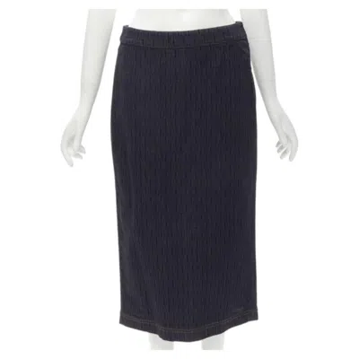 Pre-owned Fendi Black Graphic Flocked Velvet Indigo Denim Midi Skirt It42 M In Blue