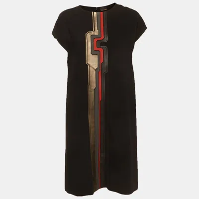 Pre-owned Fendi Black Graphic Print Crepe Sheath Mini Dress M