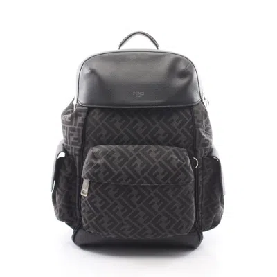 Pre-owned Fendi Black Gray Canvas Leather Backpack () In Black, Gray