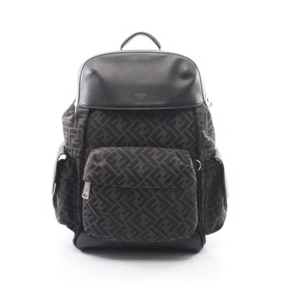 Pre-owned Fendi Black Gray Canvas Leather Backpack () In Black, Gray