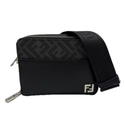 Pre-owned Fendi Black Gray Canvas Leather Pouch Shoulder Bag () In Multi