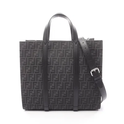Pre-owned Fendi Black Gray Canvas Leather Tote Bag () In Multi