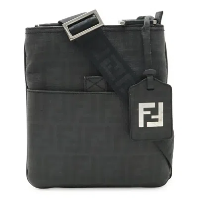 Pre-owned Fendi Black Gray Coated Canvas Pochette Shoulder Bag () In Multi