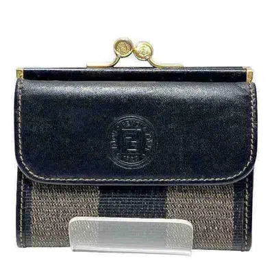 Pre-owned Fendi Black Gray Pvc Leather Wallet (bi-fold) () In Multi