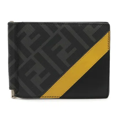 Pre-owned Fendi Black Gray Yellow Canvas Wallet (bi-fold) () In Black, Gray, Yellow