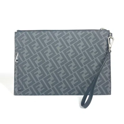 Pre-owned Fendi Black Gray Yellow Leather Clutch Bag Pouch () In Black, Gray, Yellow
