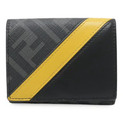 Pre-owned Fendi Black Gray Yellow Pvc Leather Wallet (tri-fold) ()