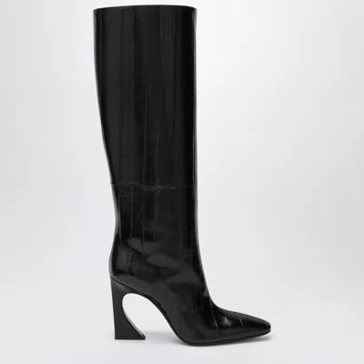 FENDI FENDI BLACK HAGFISH LEATHER BOOTS ARCO WOMEN