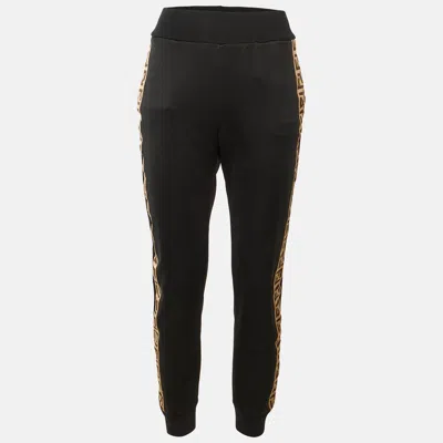 Pre-owned Fendi Black Jersey Ff Logo Band Detail Jogger Pants M