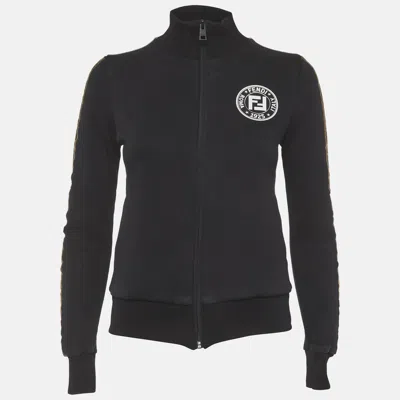 Pre-owned Fendi Black Jersey Ff Logo Detail Track Jacket S