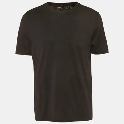 Pre-owned Fendi Black Jersey Logo Detail T-shirt Xl