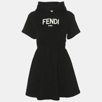 Pre-owned Fendi Black Jersey Logo Print Hoodie Short Dress 6 Years