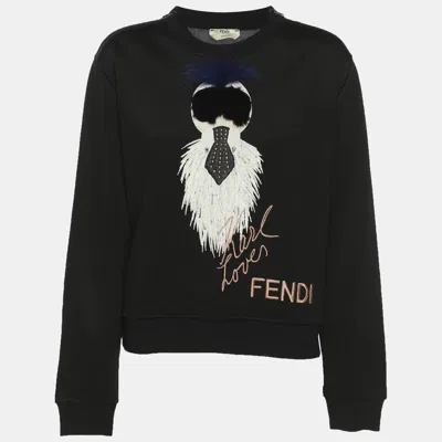 Pre-owned Fendi Black Jersey Mink Fur Trim Karlito Sweatshirt S