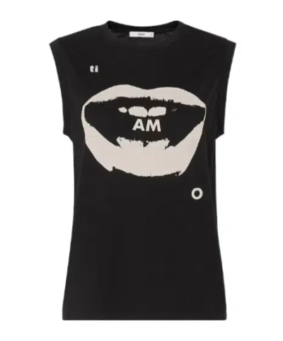 Fendi Black Jersey Top With Ti Amo Print