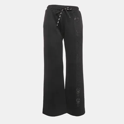 Pre-owned Fendi Black Karl Lagerfeld Print Jersey Sweatpants S