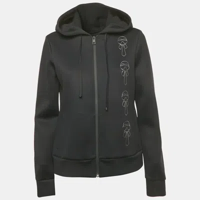 Pre-owned Fendi Black Karl Lagerfeld Print Jersey Zip-up Sweatshirt M
