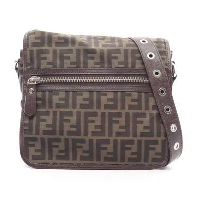Pre-owned Fendi Black Khaki Canvas Leather Handbag Shoulder Bag () In Black, Khaki