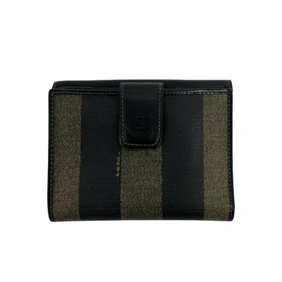 Pre-owned Fendi Black Khaki Canvas Leather Wallet (bi-fold) () In Black, Khaki