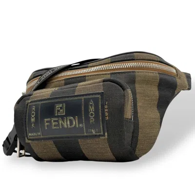 Pre-owned Fendi Black Khaki Canvas Nylon Fanny Pack Sling Bag ()