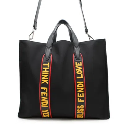 Pre-owned Fendi Black Khaki Nylon Leather Tote Bag () In Multi