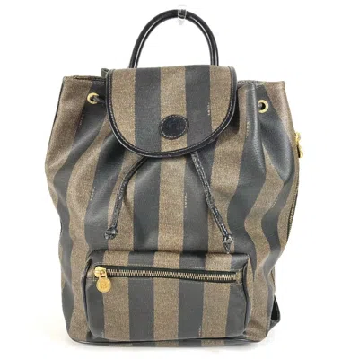 Pre-owned Fendi Black Khaki Pvc Leather Backpack () In Multi