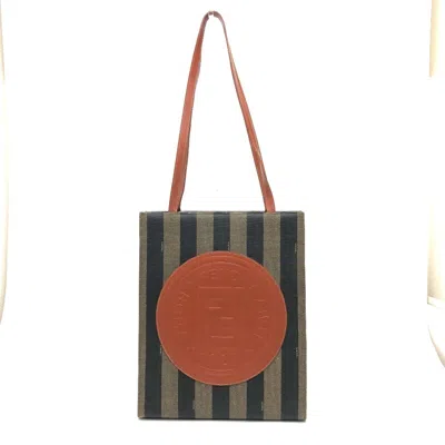 Pre-owned Fendi Black Khaki Pvc Leather Shoulder Bag Tote Bag () In Multi