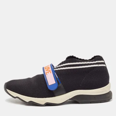 Pre-owned Fendi Black Knit Fabric Rockoko Low Top Sneakers Size 37