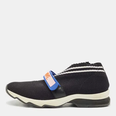 Pre-owned Fendi Black Knit Fabric Rockoko Low Top Sneakers Size 38
