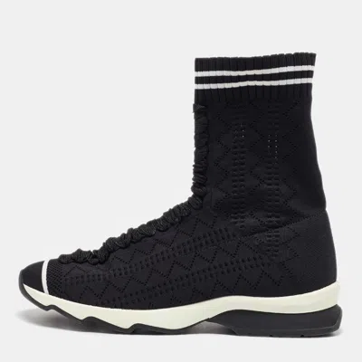 Pre-owned Fendi Black Knit Fabric Sock High Top Slip On Sneakers Size 38