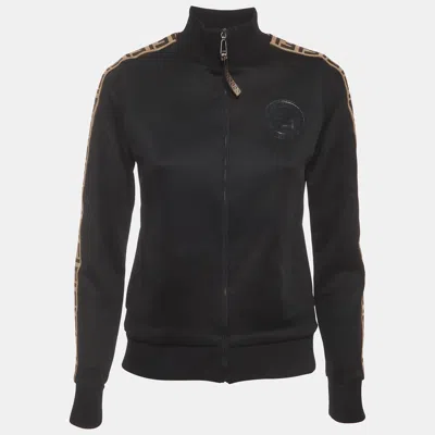 Pre-owned Fendi Black Knit Long Sleeve Zip Up Jacket Xs