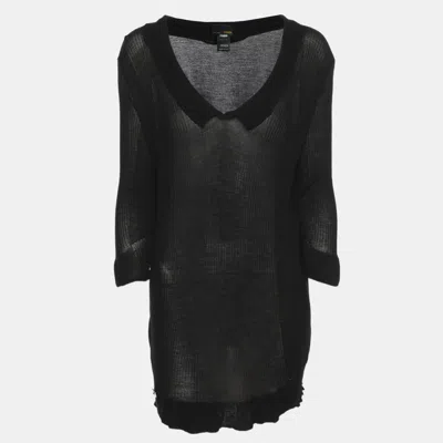 Pre-owned Fendi Black Knit V Neck Long Sleeve Blouse M