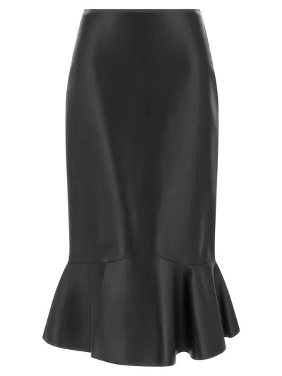 Fendi Black Lamb Leather Midi Women's Skirt
