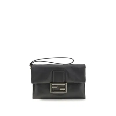Fendi Black Lamb Ovis Aries Aries Clutch Women's Bag