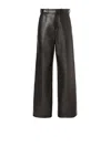 Fendi High Waist Lambskin Leather Wide Leg Trousers In Black