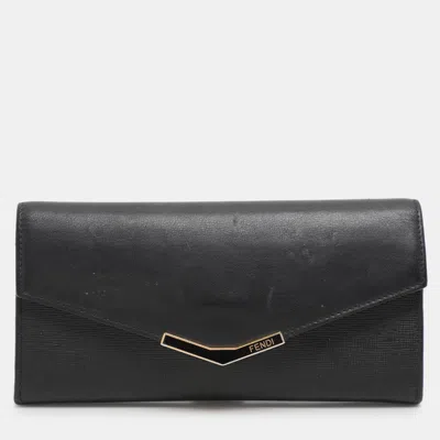 Pre-owned Fendi Black Leather 2jours Continental Wallet