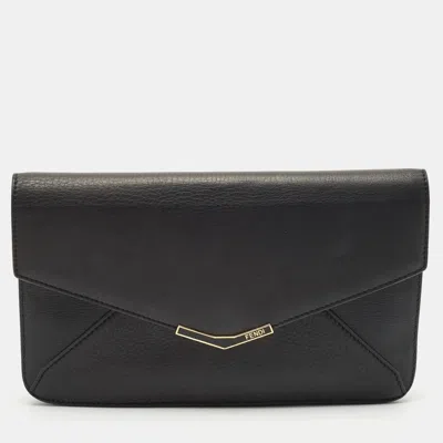 Pre-owned Fendi Black Leather 2jours Envelope Clutch
