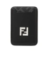 Fendi Black Leather And Black Ff Canvas Card Holder In Black