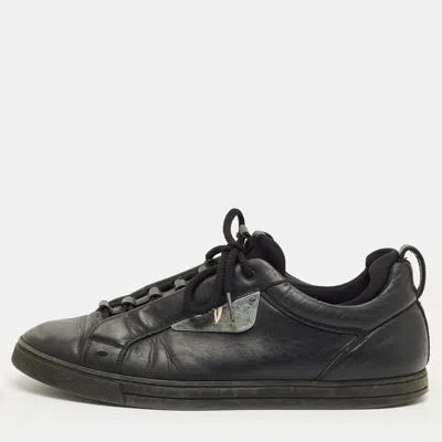 Pre-owned Fendi Black Leather And Fabric Monster Eye Mid Top Sneakers Size 43