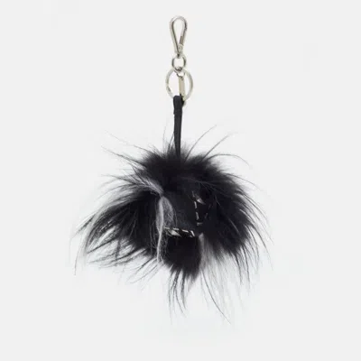 Pre-owned Fendi Black Leather And Fur Monster Motif Bag Bug Charm