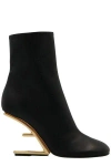 FENDI BLACK LEATHER ANKLE BOOTS FOR WOMEN