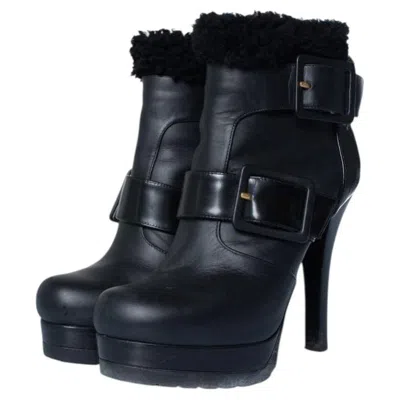 Pre-owned Fendi , Black Leather Ankle Boots With Shearling