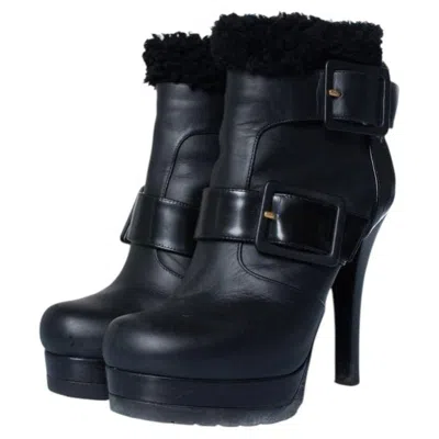 Pre-owned Fendi , Black Leather Ankle Boots With Shearling
