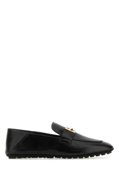 Fendi Black Leather Baguette Loafers