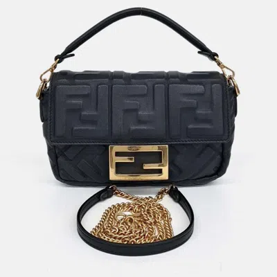 Pre-owned Fendi Black Leather Baguette Mini