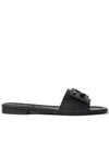 Fendi Flat Sole Open Toe Textured Strap Slides In Black